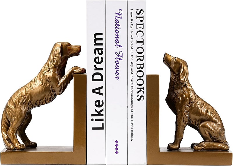 LADDERU Dog Bookends, Book Ends for Shelves to Hold Books Heavy Duty, Creative Resin Book Holders for Kitchen Desk Home Office - Image 1